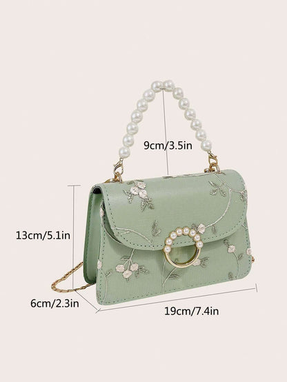 Simple And Fashionable Pearl Hand-Held Small Square Bag For Women, New Lace Chain Shoulder And Crossbody Small Square Bag