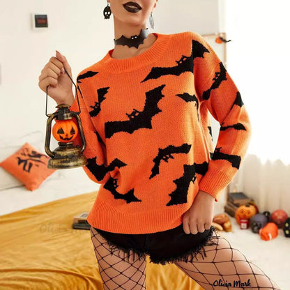 Fashion Women's Wear Long Sleeve Halloween Brocade Sweater Knitted