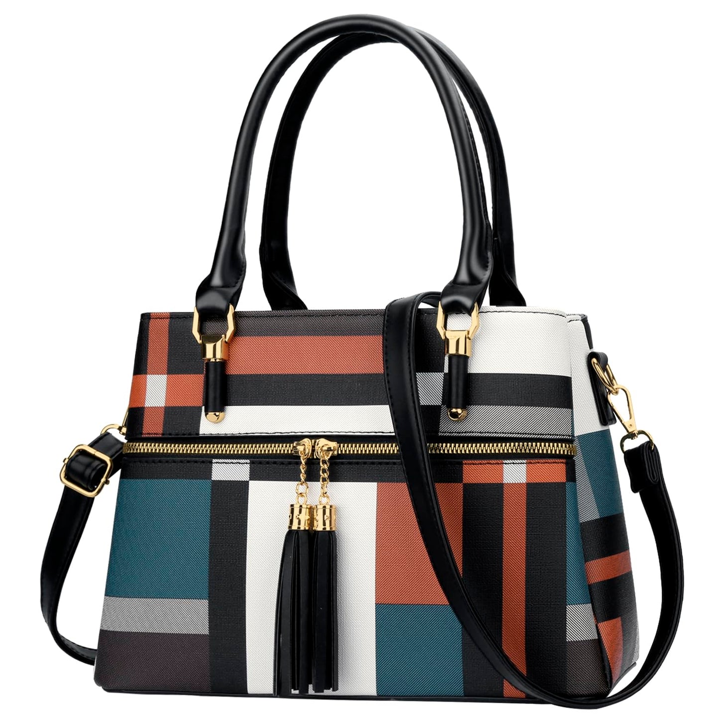 KKXIU Women Satchel Bags Handle Shoulder Handbags and Purses Pockets Zipper Leather Crossbody Bags