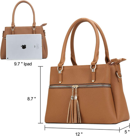 KKXIU Women Satchel Bags Handle Shoulder Handbags and Purses Pockets Zipper Leather Crossbody Bags