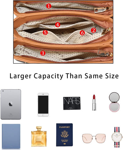 KKXIU Women Satchel Bags Handle Shoulder Handbags and Purses Pockets Zipper Leather Crossbody Bags